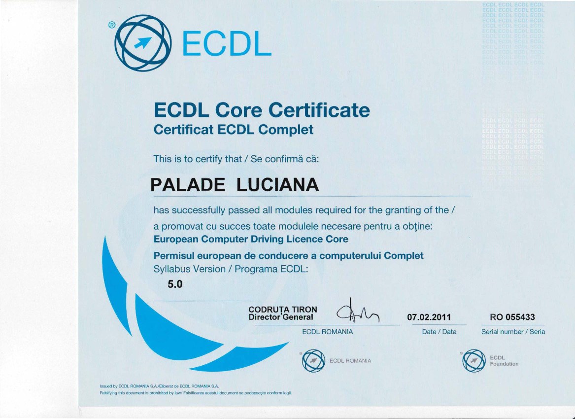 Certificare ECDL Complet Bercean Luciana